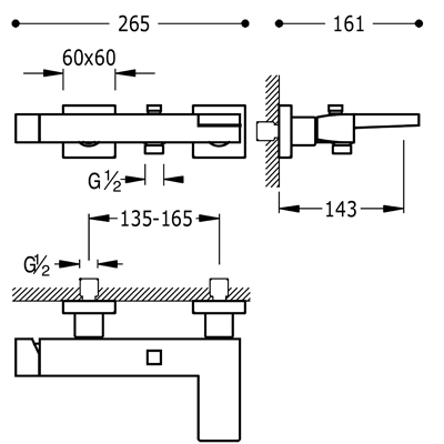 Змішувач для ванни та душу Tres Slim Exclusive 20217001AC