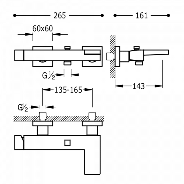 Змішувач для ванни та душу Tres Slim Exclusive 20217001NM
