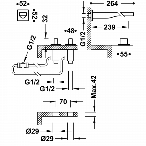 Дворучний змішувач на борт ванни Slim Exclusive Вилив 239 мм 20223901AC