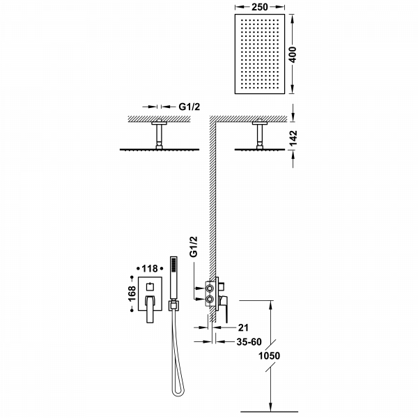Душова система з одноважільний вбудований змішувач Rapid-Box Slim Exclusive 20228003AC