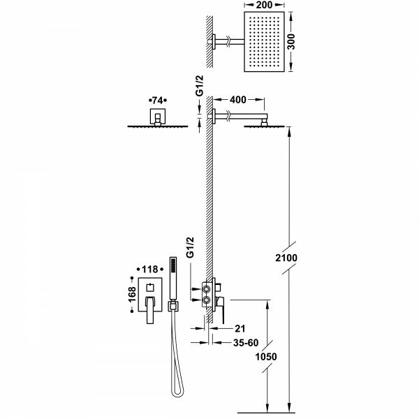 Душова система з одноважільний вбудований змішувач Rapid-Box Slim Exclusive 20228004NM