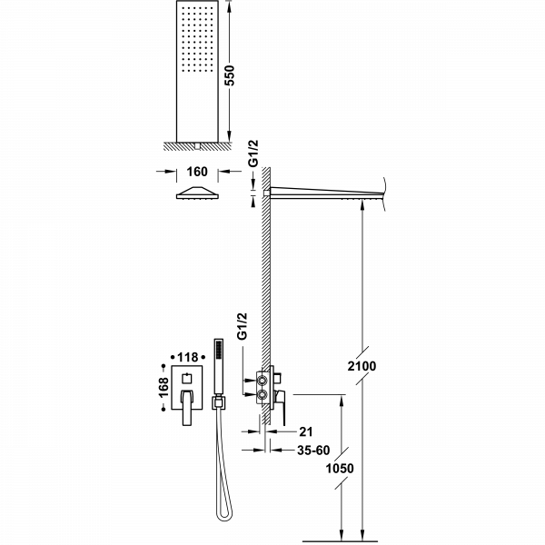 Душова система з одноважільний вбудований змішувач Rapid-Box Slim Exclusive 20228005AC