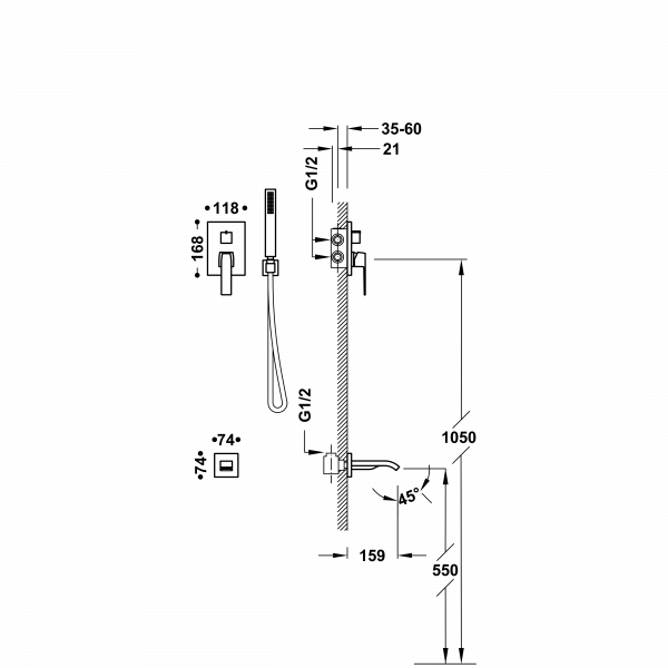 Душова система з одноважільний вбудований змішувач Rapid-Box Slim Exclusive 20228007