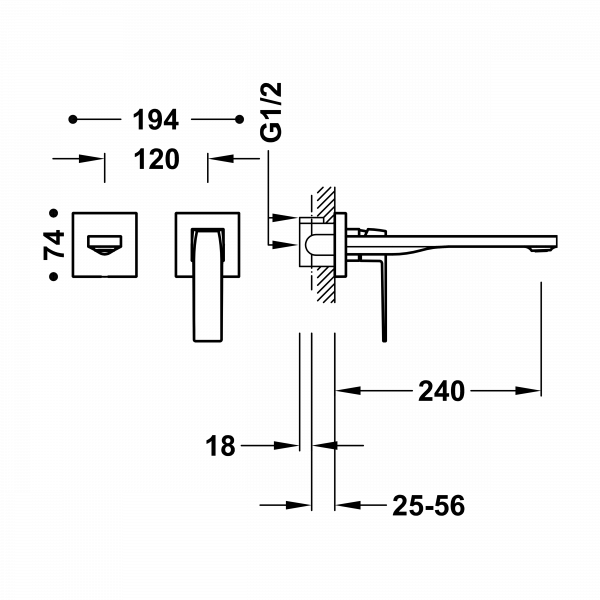 Одноважільний настінний змішувач для умивальника Вилив 240 мм Slim Exclusive 20230002NM