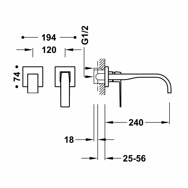 Одноважільний настінний змішувач для умивальника Вилив 240 мм Slim Exclusive 20230004AC