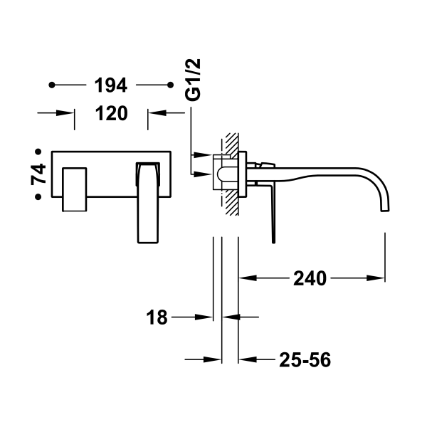 Одноважільний настінний змішувач для умивальника Вилив 240 мм Slim Exclusive 20230014BM