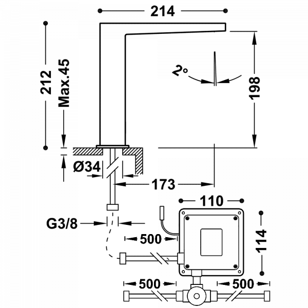 Електронний кран для умивальника одноструминний з інфрачервоним датчиком Slim Exclusive 20261302