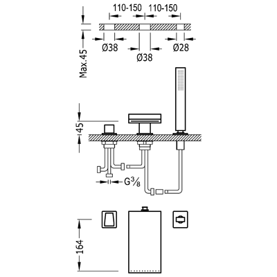 Змішувач на борт ванни Tres Slim Exсlusive 20266102