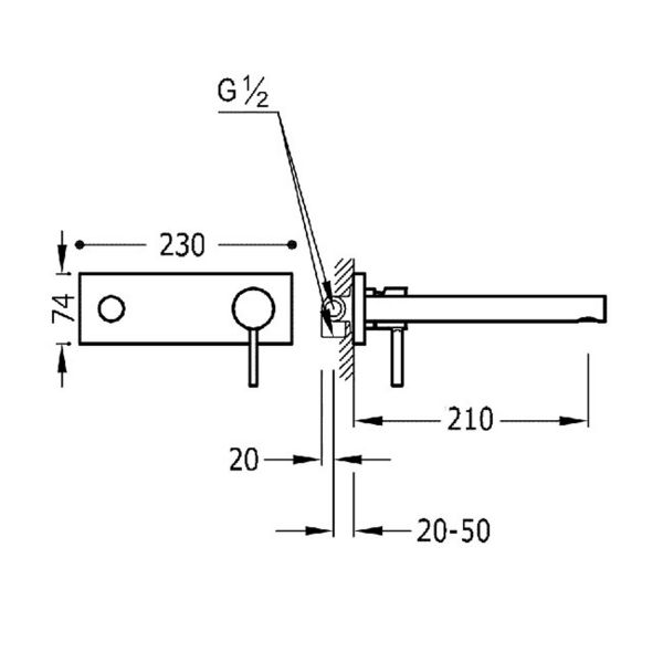 Настінний змішувач для раковини Tres Alplus, 210 мм 20320002