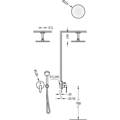 Душова система із вбудованим змішувачем Tres Flat 20418080