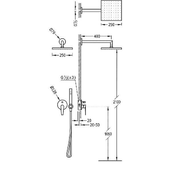 Душовий комплект прихованого монтажу Tres Class-tres 20518002