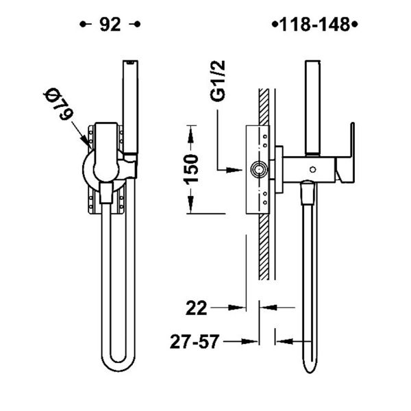Гігієнічний душ із змішувачем для монтажу стіни із гіпсокартону Tres Loft 20522201NM