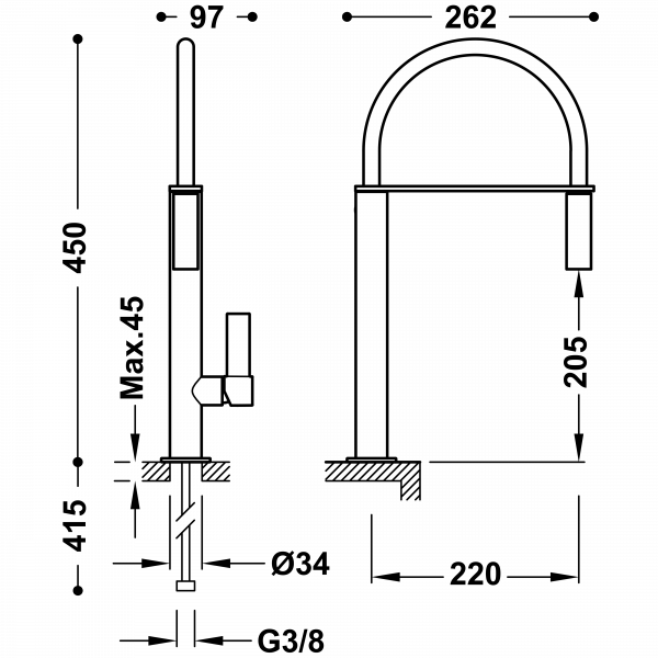 Одноважільний вертикальний змішувач для миття зі знімним розпилювачем TOP TRES COLORS 20548702AC