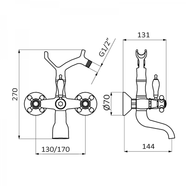Змішувач для ванної GRB Clasica 1866 з душовою лійкою двовентильна зістарена латунь 206199