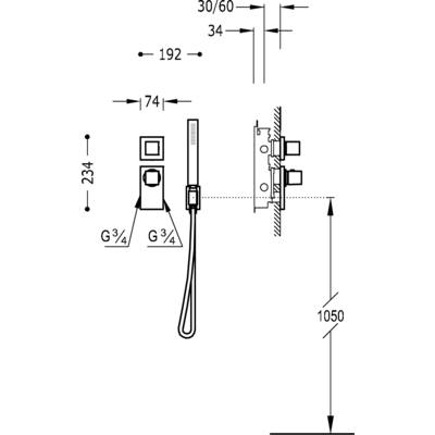 Вбудований змішувач (1 джерело) з термостатом BLOCK SYSTEM 20625191