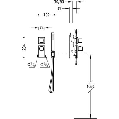 Вбудований змішувач (2 джерела) із термостатом BLOCK SYSTEM 20625291OR