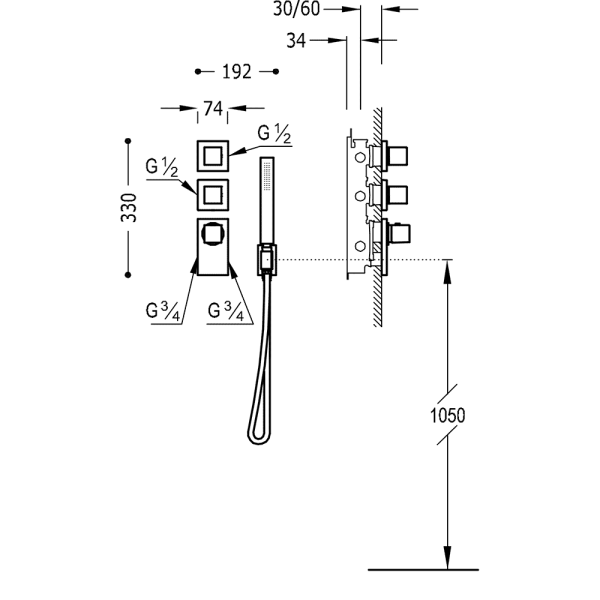 Вбудований змішувач (4 джерела) із термостатом BLOCK SYSTEM 20625491OR