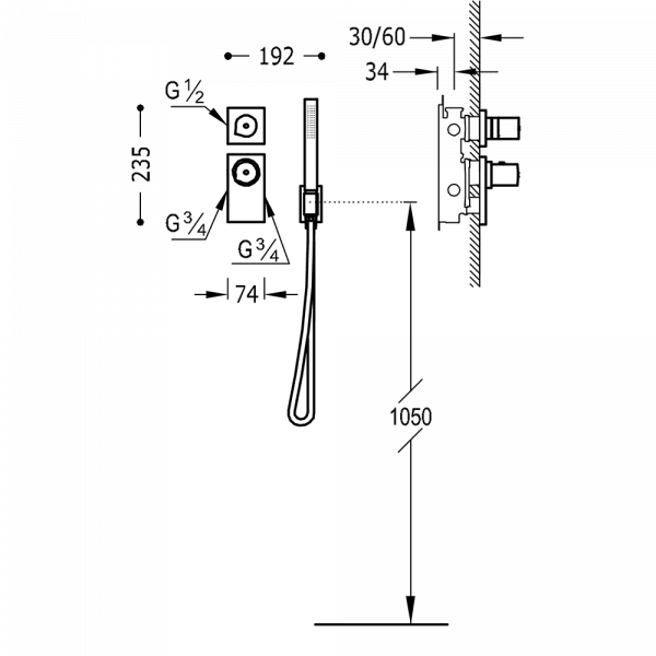Вбудований змішувач (2 джерела) із термостатом BLOCK SYSTEM 20635291BM