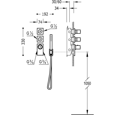 Вбудований змішувач (3 джерела) із термостатом BLOCK SYSTEM 20635391