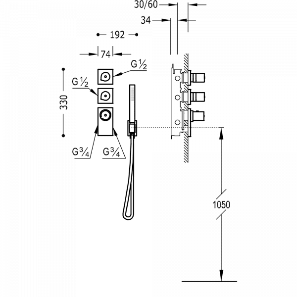 Вбудований змішувач (4 джерела) із термостатом BLOCK SYSTEM 20635491BM