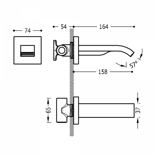 Каскадний вилив для ванни/душа Tres Showers Розмір 37х164 20718107BM