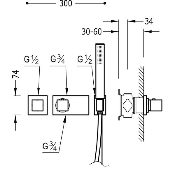 Вбудований змішувач (1 джерело) з термостатом BLOCK SYSTEM 20725191OM