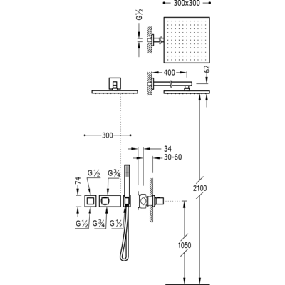 Душова система з термостатом BLOCK SYSTEM 20725201BM