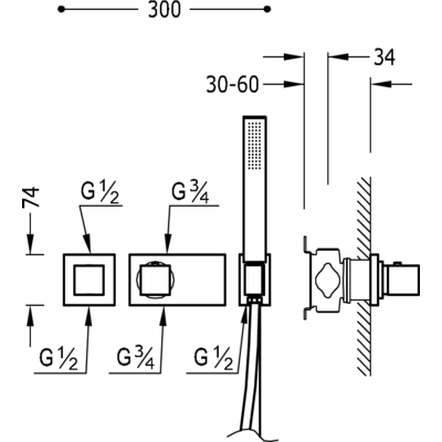 Вбудований змішувач (2 джерела) з термостатом BLOCK SYSTEM 20625291