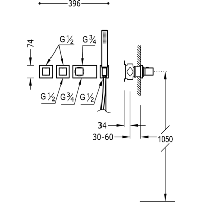 Вбудований змішувач (3 джерела) із термостатом BLOCK SYSTEM 20725391