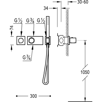 Вбудований змішувач (1 джерело) з термостатом BLOCK SYSTEM 20735191