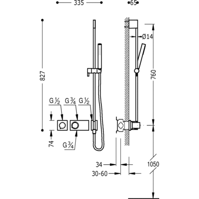Вбудований змішувач (1 джерело) з термостатом BLOCK SYSTEM 20735192