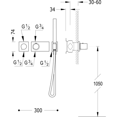 Вбудований змішувач (2 джерела) із термостатом BLOCK SYSTEM 20735291