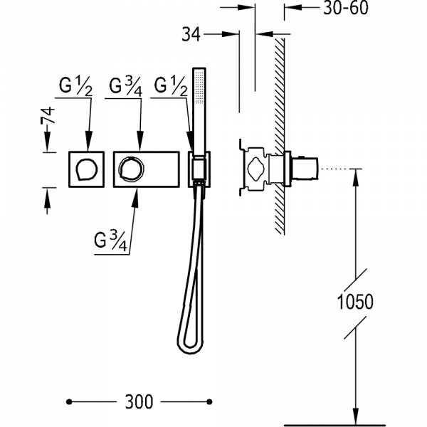 Вбудований змішувач (2 джерела) із термостатом BLOCK SYSTEM 20735291NM