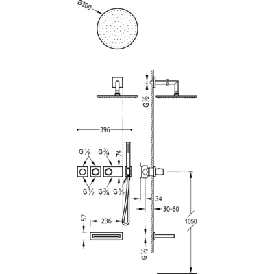 Душова система з термостатом BLOCK SYSTEM 20735308AC, колір сталь