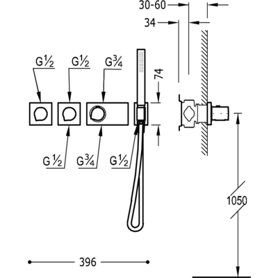 Вбудований змішувач (3 джерела) із термостатом BLOCK SYSTEM 20735391