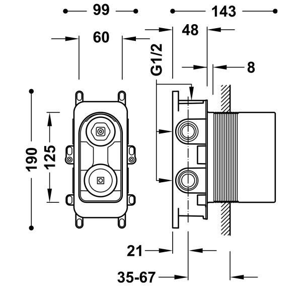 Прихований 3-ходовий змішувач Rapid-box з одноважільним змішувачем для душу та ванни 20827310