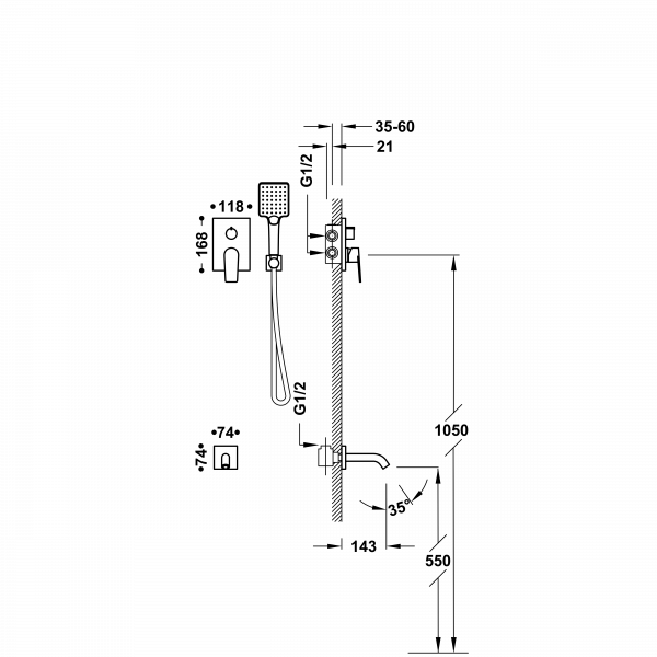 Душова система з одноважільний вбудований змішувач Rapid-Box Project-Tres 21128070AC