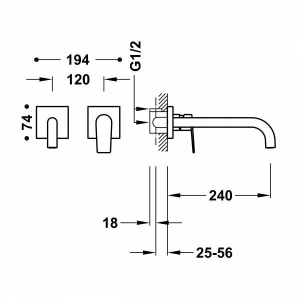 Одноважільний настінний змішувач для умивальника Project-Tres 21130002OP