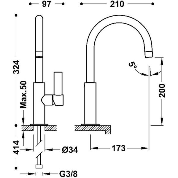 Змішувач для раковини Tres Project-tres COLORS, Рожеве золото матове 21190501OPM