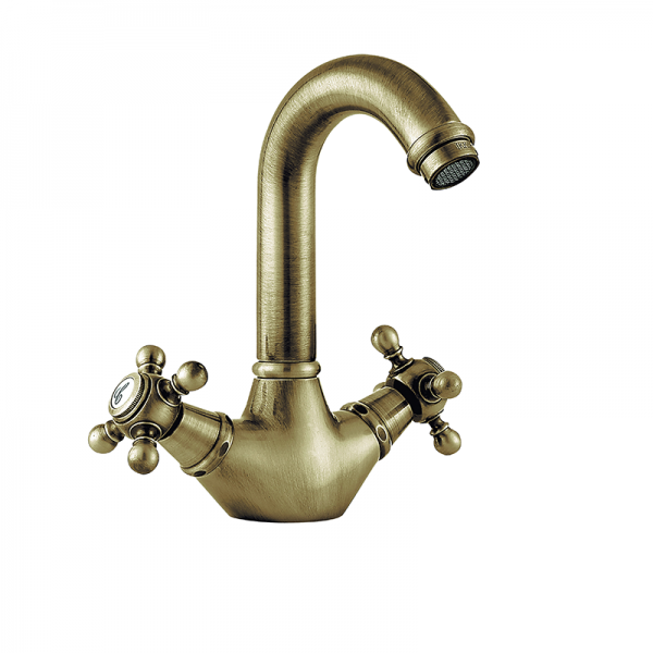 Змішувач для раковини GRB Clasica 1866 двовентильний з донним клапаном зістарена латунь 212199
