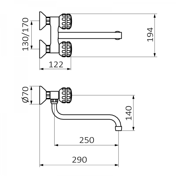 Змішувач для кухні GRB Cocinas настінний двовентильний хром 2152446034