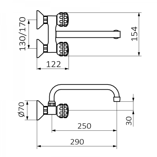 Змішувач для кухні GRB Cocinas настінний двовентильний хром 2152546034