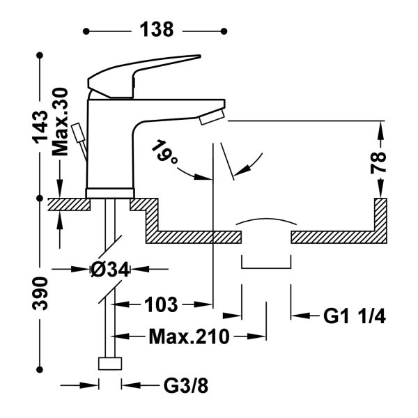 Змішувач для раковини TRES BASE PLUS одноважільний 21610303DA хром з донним клапаном