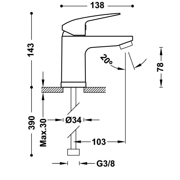 Змішувач для раковини TRES BASE PLUS одноважільний з Tres-Duo 21610310 хром