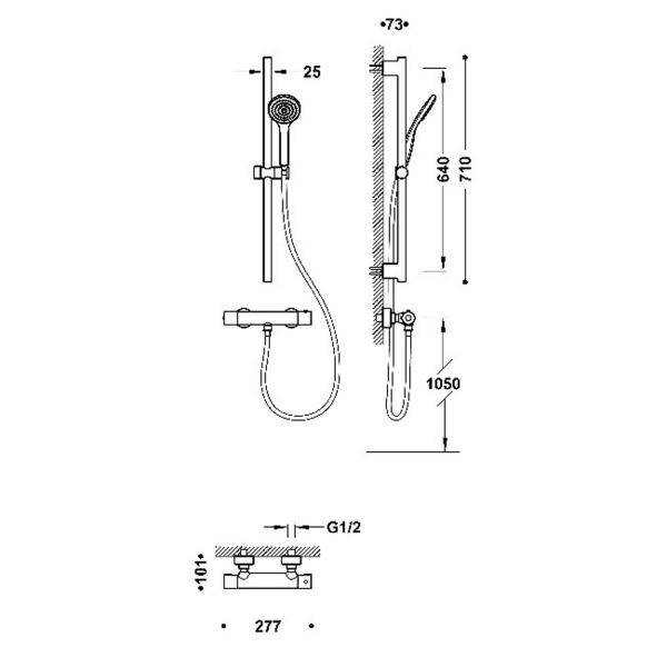 BASE PLUS Tres Настінний термостатичний змішувач для душа колір хром 21619601