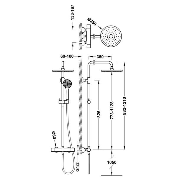 Душова стійка Tres Base Plus з термостатом хром 21639521