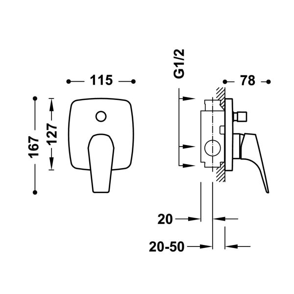 Змішувач для душу Tres Canigo прихованого монтажу RAPID-BOX 2 споживачи 21718001 хром