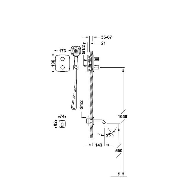 Therm-Box 2-ходовий прихований термостатичний змішувач для ванни та душу хром 21725006
