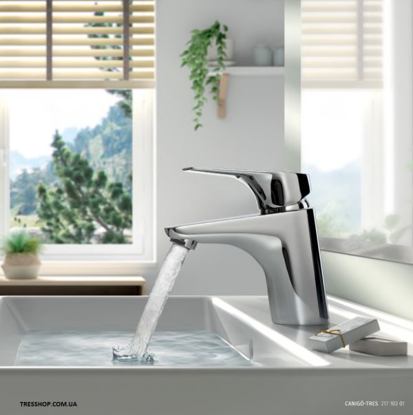 Змішувач для умивальника Tres CANIGO-TRES, висота 145/83 мм, без д/к, хром 21810303