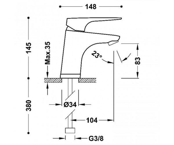 Змішувач для умивальника Tres CANIGO-TRES, висота 145/83 мм, без д/к, хром 21810303